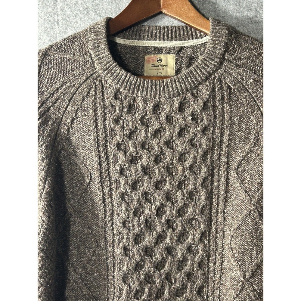 WindRiver Heritage Cable Knit Crewneck Sweater Men Large Gray Fisherman Aran 90s